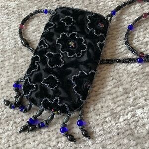 Vintage Burnout Velvet Beaded Mini Bag Goth Fairy Whimsigoth 90s Floral Fringe